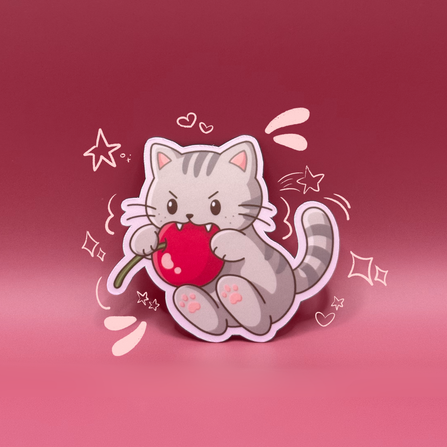 cherry chomp cat vinyl sticker